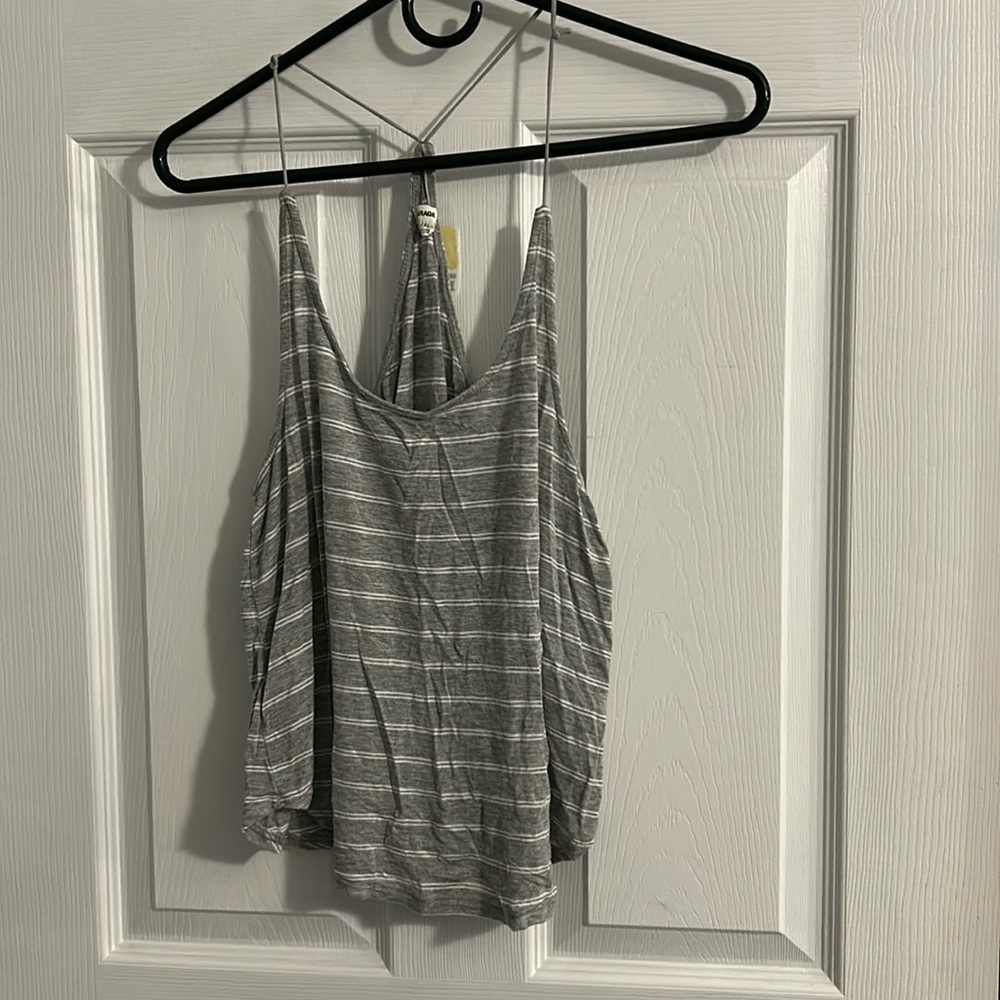 Grey and white striped garage tank top